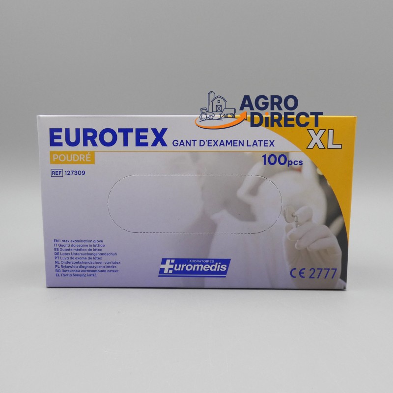 Gants d'examen latex poudré- XL 9-10